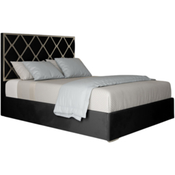 Tammy Single Black Soft Velvet Upholstered Metal Bed Frame with Panelled Headboard - thumbnail 2