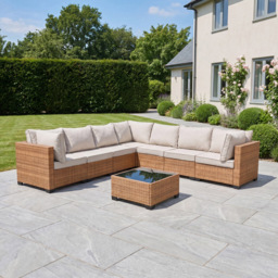 Artemis Home Saviano Cream and Tan 7 Seater Rattan Modular Large L-Shaped Corner Sofa Set - thumbnail 2