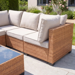 Artemis Home Saviano Cream and Tan 7 Seater Rattan Modular Large L-Shaped Corner Sofa Set