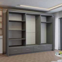 M N Furniture Seliyaa 3 Door 4 Drawer Grey High Gloss Sliding Door Wardrobe 255cm - thumbnail 4