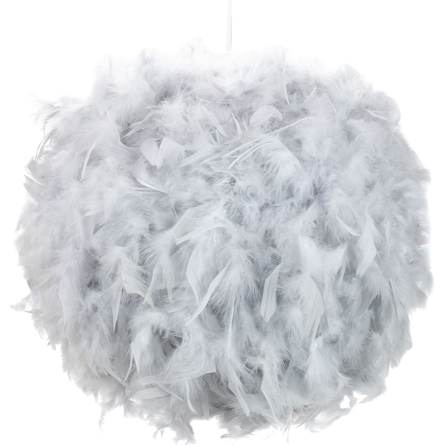 Happy Homewares Large Grey Real Feather Decorated Ceiling Pendant Shade - image 1