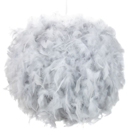 Happy Homewares Large Grey Real Feather Decorated Ceiling Pendant Shade