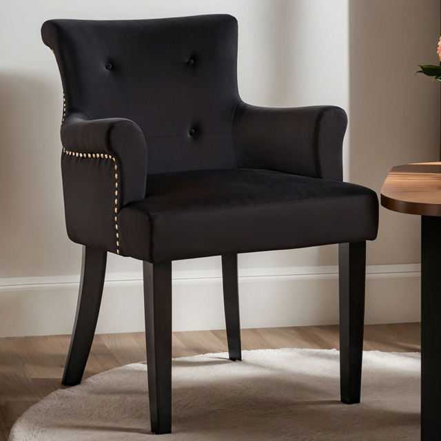 Premier Housewares Doucet Black Velvet Dining Chair with Ring Back - image 1