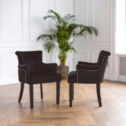 Premier Housewares Doucet Black Velvet Dining Chair with Ring Back - thumbnail 4
