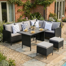 Home Garden Direct Thalia 8 Seater Rattan Corner Sofa Set with Polywood Table