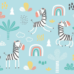Origin Murals Dancing Zebras Blue Wall Mural - thumbnail 2