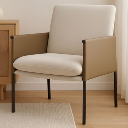 Premier Housewares Gilden White Fabric and Brown Faux Leather Dining Chair - thumbnail 1