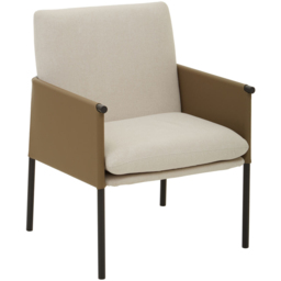 Premier Housewares Gilden White Fabric and Brown Faux Leather Dining Chair - thumbnail 2
