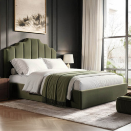 Flair Margot Khaki Green Velvet Double Ottoman Bed - thumbnail 1