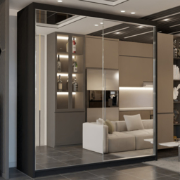 M N Furniture 2 Door Black Mirrored Sliding Wardrobe 150cm - thumbnail 1