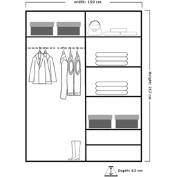 M N Furniture 2 Door Black Mirrored Sliding Wardrobe 150cm - thumbnail 4