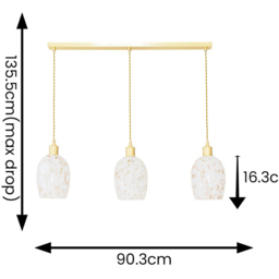 ValueLights India Confetti Gold Glass 3 Drop Bar Ceiling Pendant Light - thumbnail 4