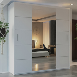M N Furniture Osaka 2 Door White Mirrored Panel Sliding Wardrobe 203cm - thumbnail 1