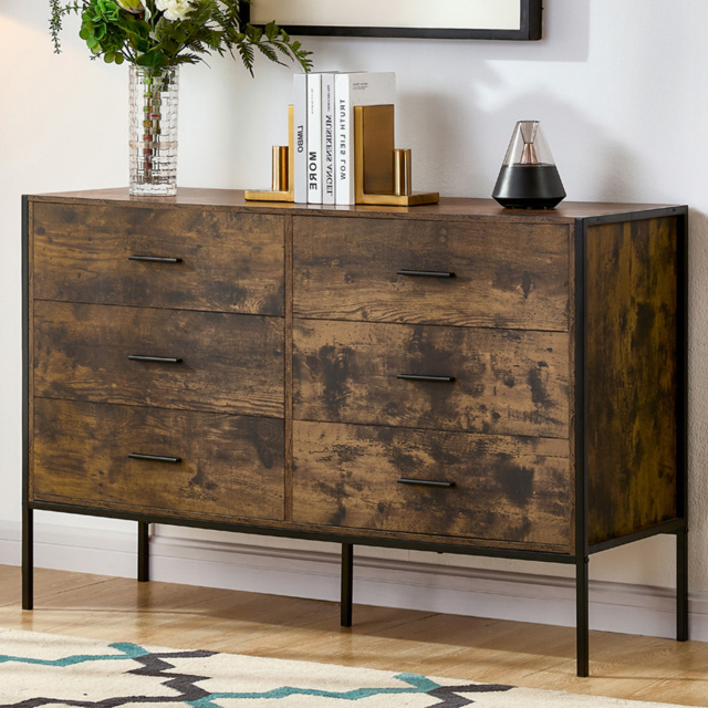 Vida Designs Brooklyn 6 Drawer Dark Wood Rustic Metal Frame Chest of Drawers - image 1