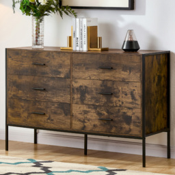VIDA DESIGNS Brooklyn 6 Drawer Dark Wood Rustic Metal Frame Chest of Drawers