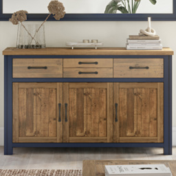 Baumhaus Splash of Blue 3 Door 4 Drawer Wooden Blue Sideboard