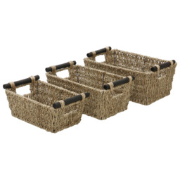 JVL Seagrass Tapered Storage Baskets with Handles 3 Pack - thumbnail 3