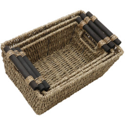 JVL Seagrass Tapered Storage Baskets with Handles 3 Pack - thumbnail 4