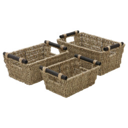 JVL Seagrass Tapered Storage Baskets with Handles 3 Pack