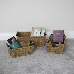 JVL Seagrass Tapered Storage Baskets with Handles 3 Pack - thumbnail 2