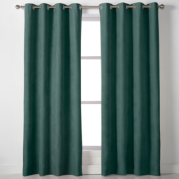 Alan Symonds Velvet Chenille Ring Top Eyelet Curtains Green 142 x 137cm
