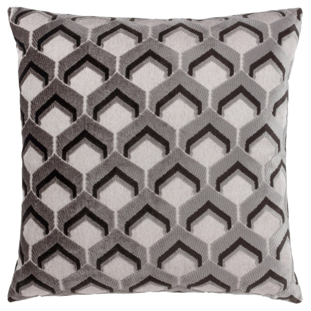Paoletti Ledbury Grey and Black Velvet Jacquard Cushion - image 1