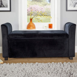 Home Source Verona Sleigh Style Velvet Black 2 Seater Storage Bench - thumbnail 1