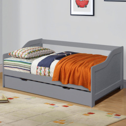 Comfy Living Single Grey Wooden Bed with Trundle - thumbnail 1