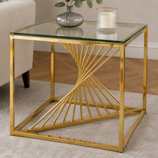 Premier Housewares Amella Tempered Glass Top End Table with Gold Finish Frame - image 1