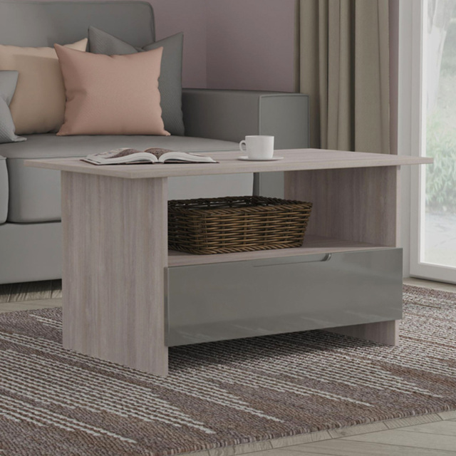 Crowndale Milan Grey Gloss and Grey Oak Single Drawer Coffee Table Ready Assembled - image 1