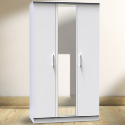 Crowndale Devon Ready Assembled 3 Door White Matt Mirrored Wardrobe - thumbnail 1
