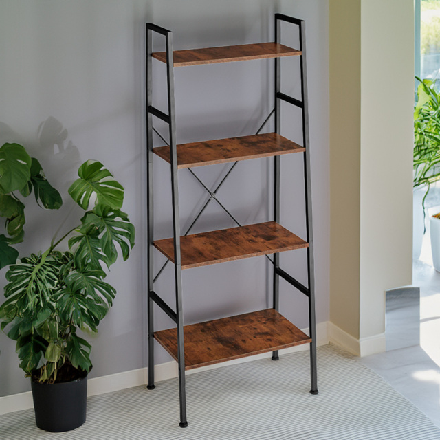 tectake Liverpool Dark Wood Rustic 4 Tier Ladder Shelf - image 1