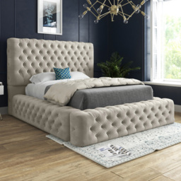 Grand Milan Silver King Size Upholstered Bed Frame with Pleated Chesterfield Headboard