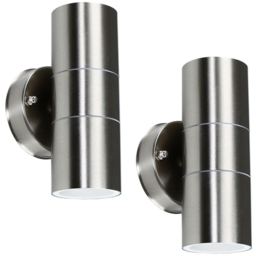 ValueLights Gainsford Set of 2 Silver Warm White Bulb Wall Up-Down Lights