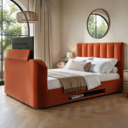 Flair Megane Burnt Orange Double Velvet Side Lift TV Ottoman Bed