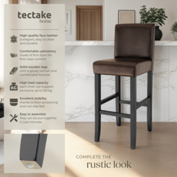 tectake Brown Faux Leather Bar Stool Set of 6 - thumbnail 3