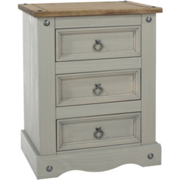 Corona 3 Drawer Grey Washed Wax Bedside Table - thumbnail 4