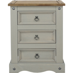 Corona 3 Drawer Grey Washed Wax Bedside Table - thumbnail 2