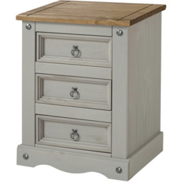 Corona 3 Drawer Grey Washed Wax Bedside Table - thumbnail 3