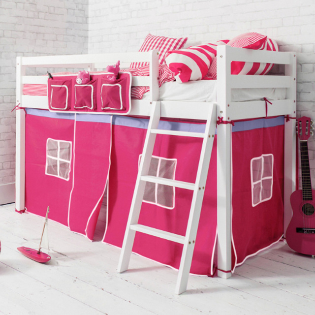 Noa and Nani Ontario White Mid Sleeper Shorty Cabin Bed with Pink Tent