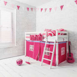Noa and Nani Ontario White Mid Sleeper Shorty Cabin Bed with Pink Tent - thumbnail 3