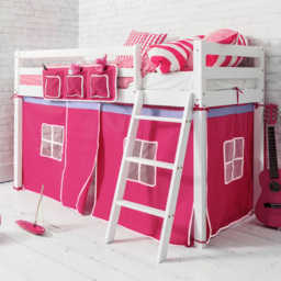 Noa and Nani Ontario White Mid Sleeper Shorty Cabin Bed with Pink Tent - thumbnail 1