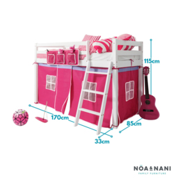 Noa and Nani Ontario White Mid Sleeper Shorty Cabin Bed with Pink Tent - thumbnail 4