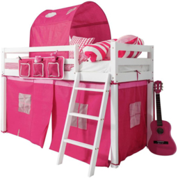 Noa and Nani Ontario White Mid Sleeper Shorty Cabin Bed with Pink Tent - thumbnail 2