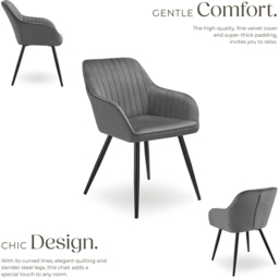 tectake Marilyn Grey Velvet Quilted Chair Set of 6 - thumbnail 4