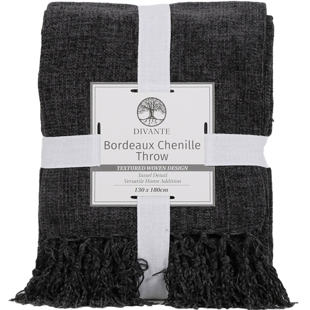 Divante Charcoal Bordeaux Chenille Throw 130 x 180cm