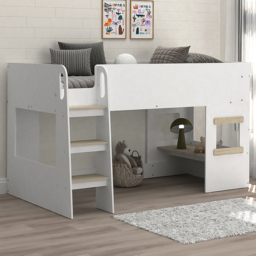 Kidsaw White and Oak Mid Sleeper Cabin Bed with Under Desk