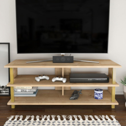 Decorotika Pueblo 4 Shelf Gold and Oak Wide TV Unit
