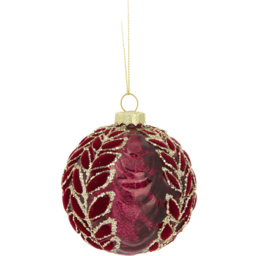 Burgundy Patterned Leaf Bauble - thumbnail 3