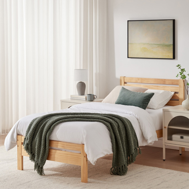Furniturebox Cadhla Single Oak Stain Solid Pine Bed Frame - image 1